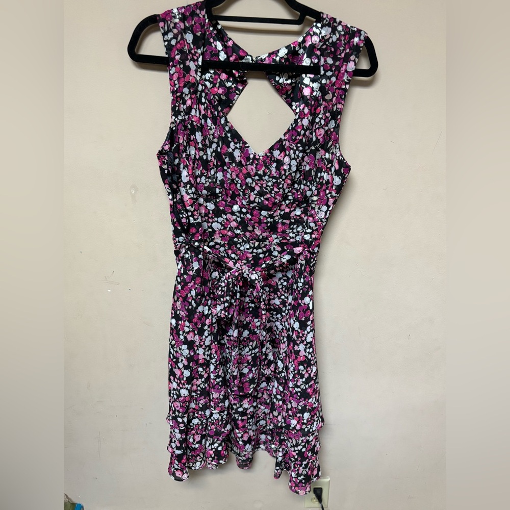 White House Black Market Black Floral Midi Dress with Pink and White Print